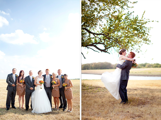 Bride and groom celebrate wedding with bridal party