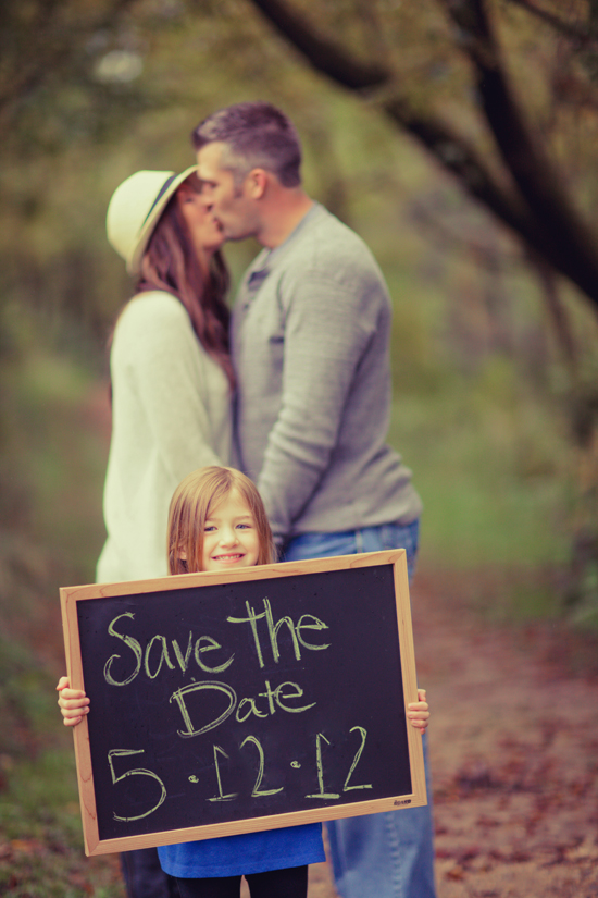 Family wedding announcement with Save The Date sign