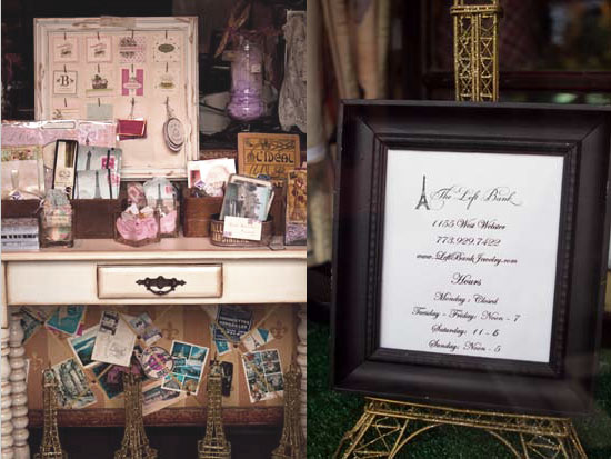 Charming Parisian boutique display with Eiffel Tower decor and shop sign