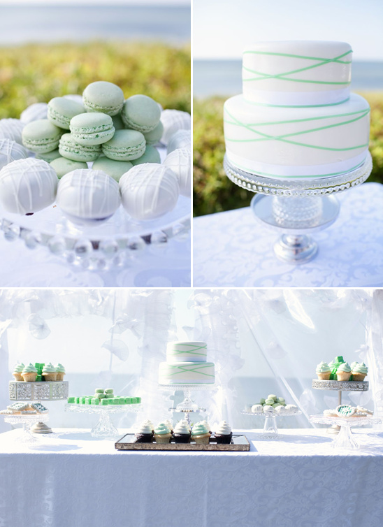 Elegant dessert table with cake and macarons for a wedding