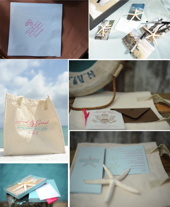 Beach wedding details with starfish and personalized touches
