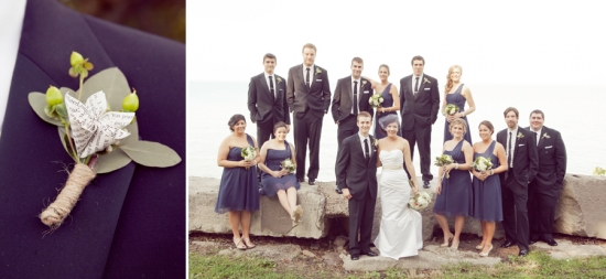 Wedding party and boutonniere with handmade paper flower detail