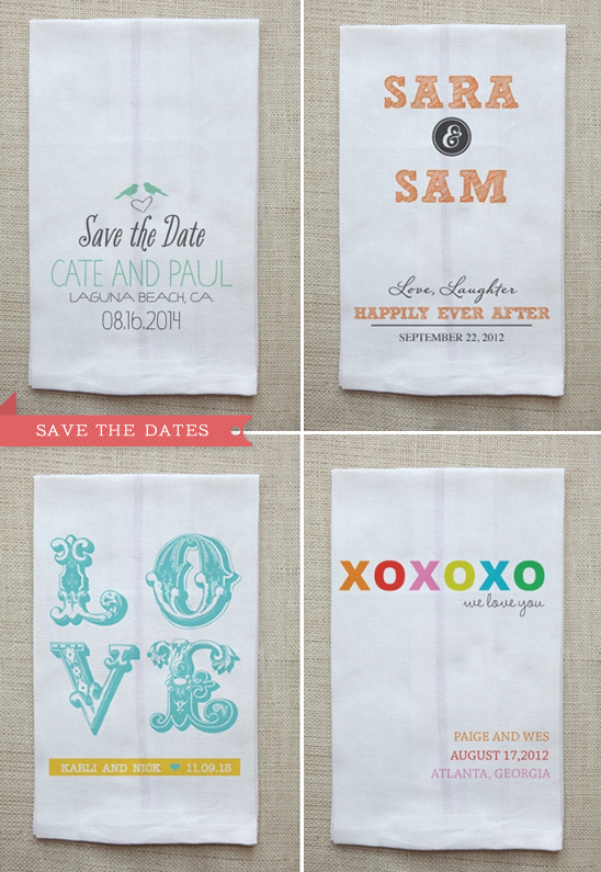 Wedding Save the Date and love notes on white fabric examples