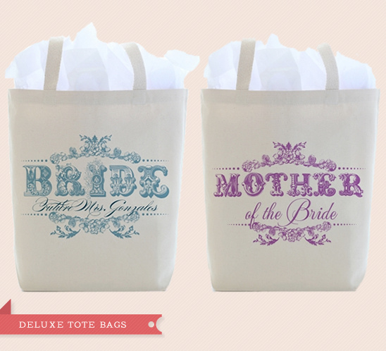Bride and Mother of the Bride tote bags for a wedding gift
