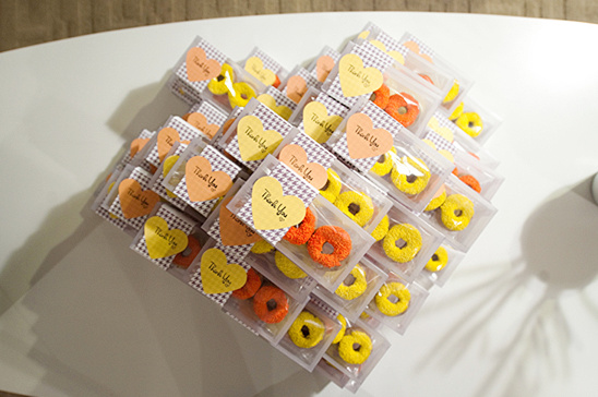 Donuts in clear boxes with heart Thank You labels, ready to gift