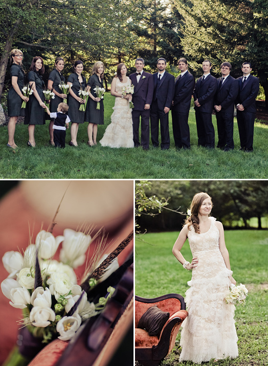 Bride groom and party celebrate a wedding outdoors