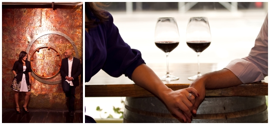 Couple holding hands with wine, celebrating love, romantic date night