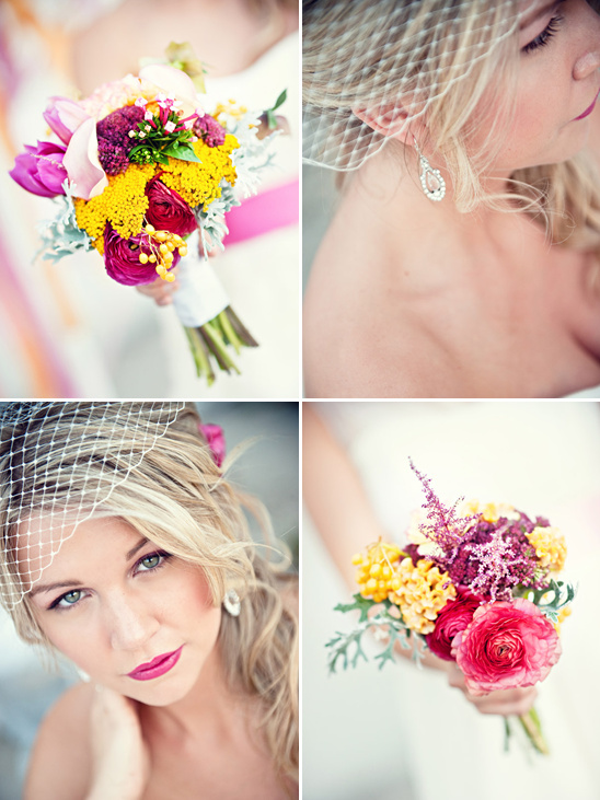 Wedding bouquet and bridal details with colorful flowers