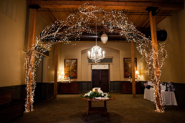 Decorating wedding reception with lights