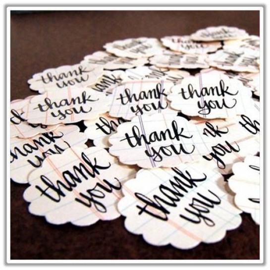 Pile of Thank You cards with handwritten calligraphy