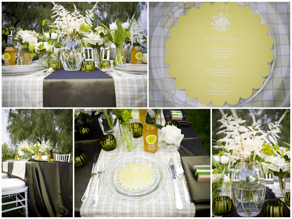 Elegant outdoor table setting with flowers and refreshments