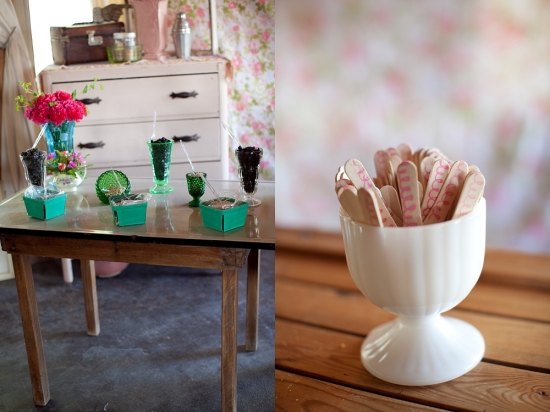 Vintage decor with flowers and a bowl of wooden craft sticks