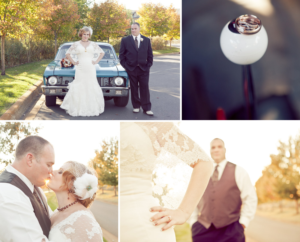 Elegant wedding photos with a classic car and vintage style