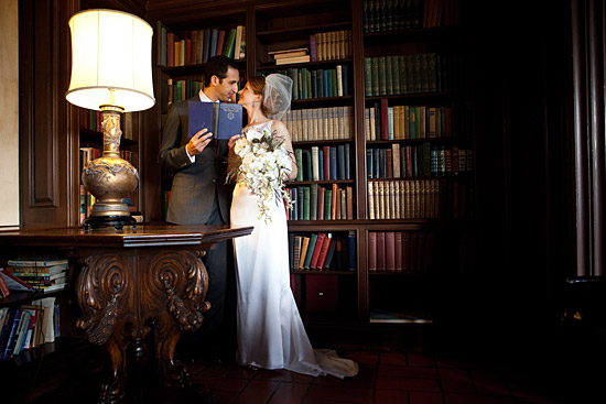 Sixties Inspired Wedding, Portraits in a Library