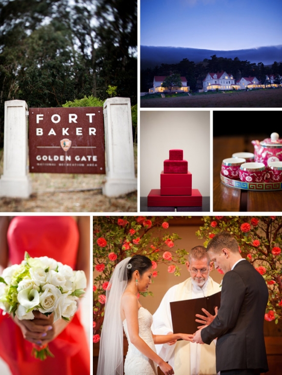 Wedding ceremony with bride, groom, and guests