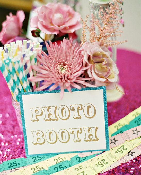 Pink flowers photo booth sign with tickets
