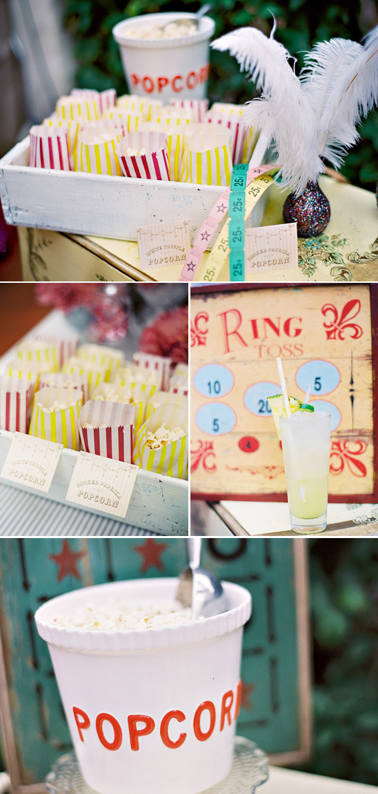 Popcorn, lemonade, and ring toss party food