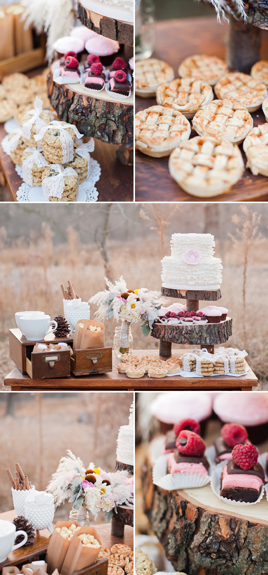 Rustic dessert table with pies cake and cookies