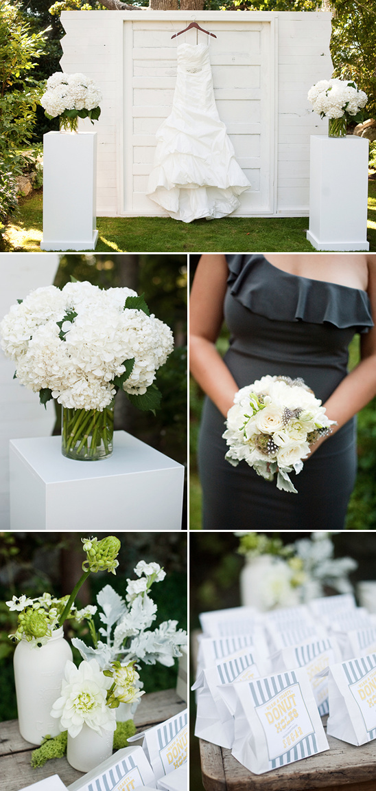 Elegant outdoor wedding with white dress and floral decor