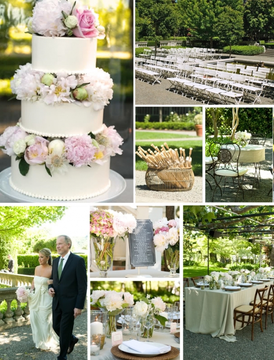 Elegant wedding cake and garden reception