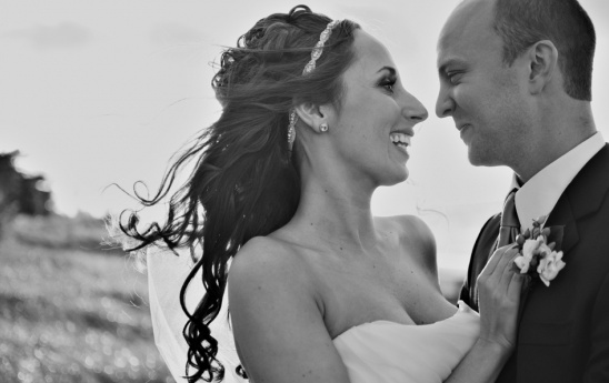 Happy bride and groom on their wedding day