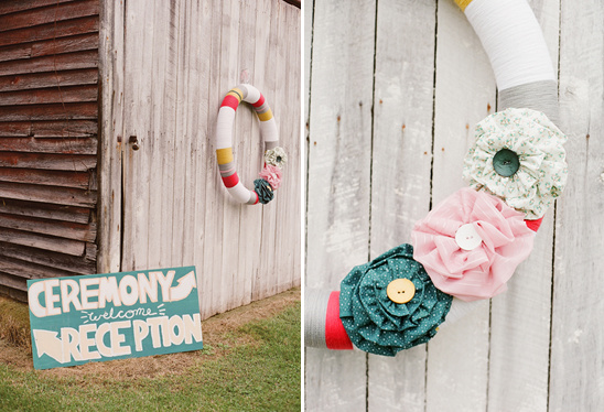 Rustic wedding decorations wreath and reception sign
