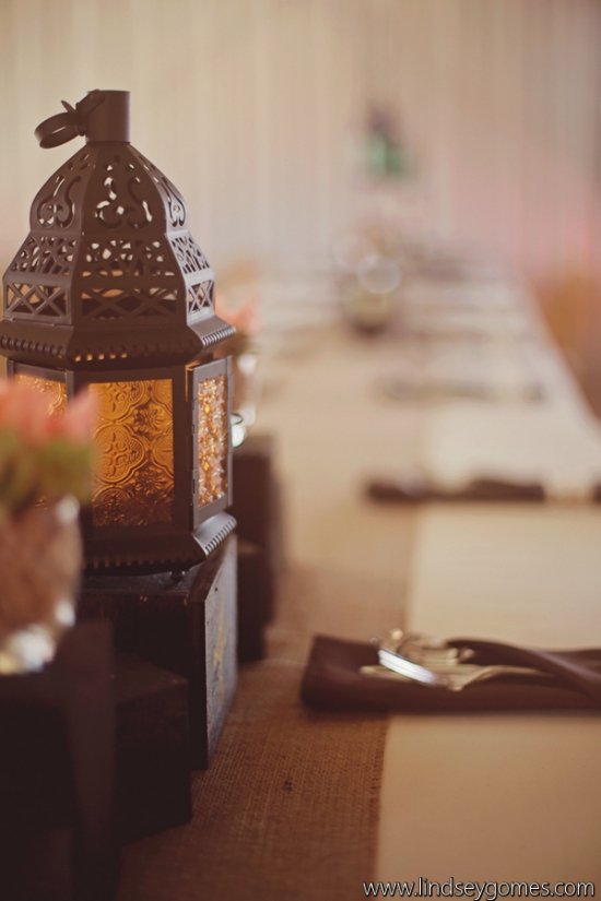 Wedding table setting with ornamental lantern decor