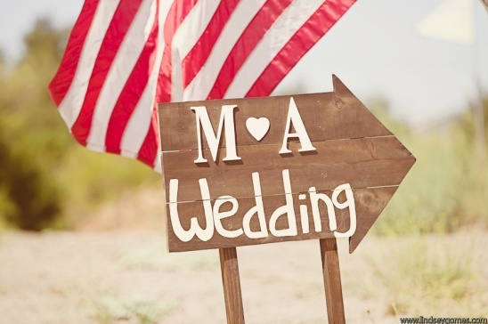 Wooden wedding sign with initials M&A
