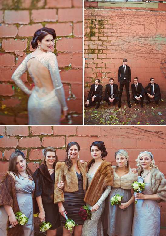 Bride groomsmen and bridesmaids at a wedding party