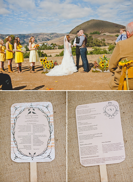 Rustic outdoor wedding ceremony with sunflowers