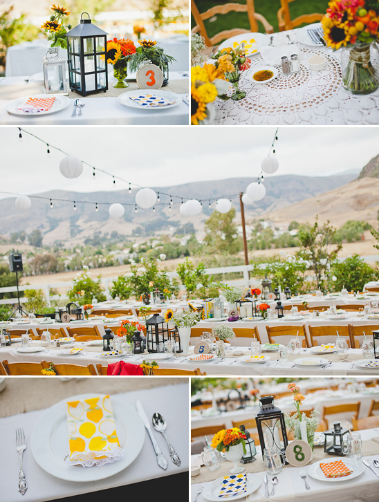Rustic outdoor wedding reception table setting