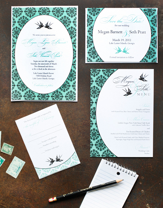Elegant wedding invitation suite with teal design