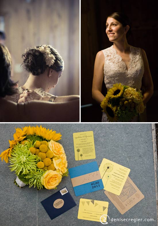 Wedding bouquet, invitations, and bride portrait