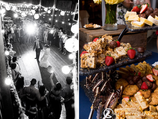 Wedding reception: first dance and dessert table