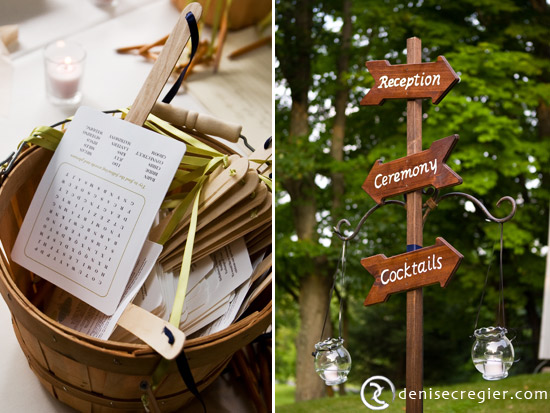 Wedding reception directional signs and word search fans