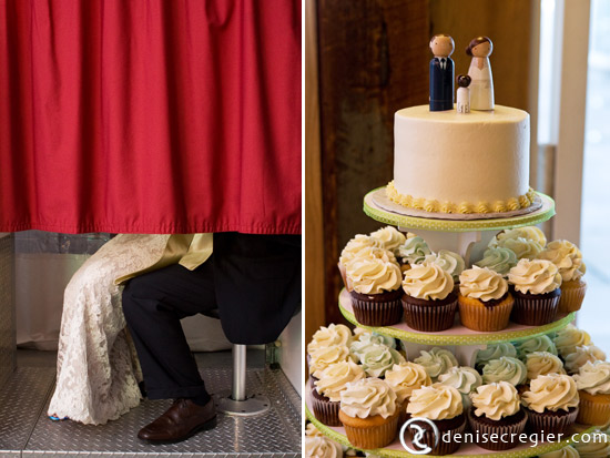 Wedding couple photo booth with cupcake tower