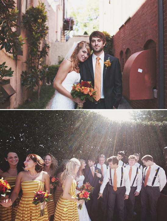 Happy couple with bridesmaids and groomsmen