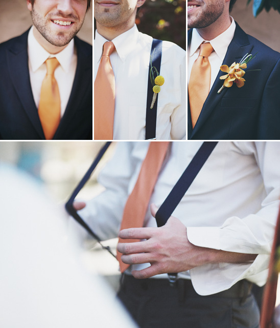 Men in suits, orange ties,  formal wear