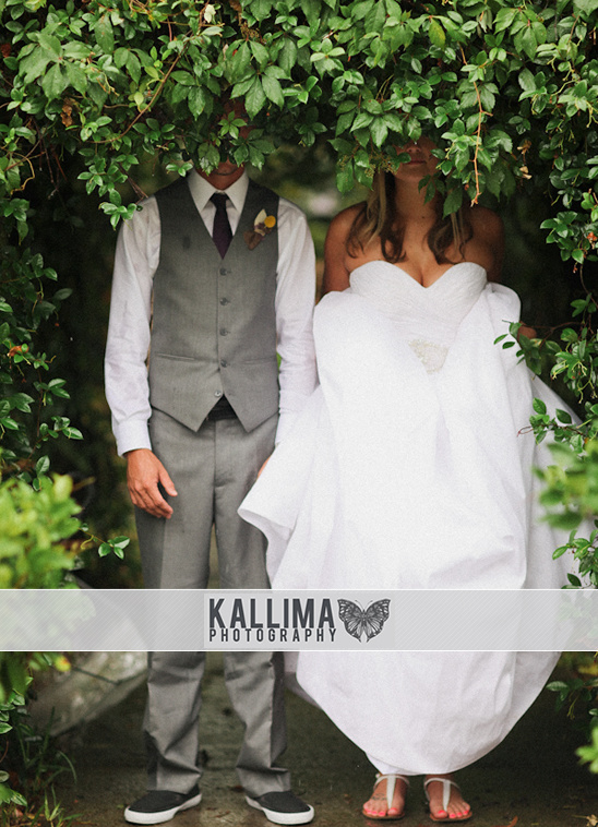 Hidden wedding couple, romantic greenery