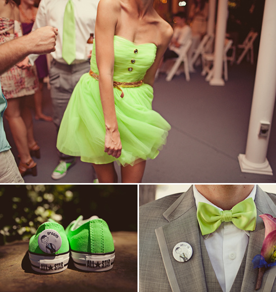 Lime green tulle dress and matching Converse shoes