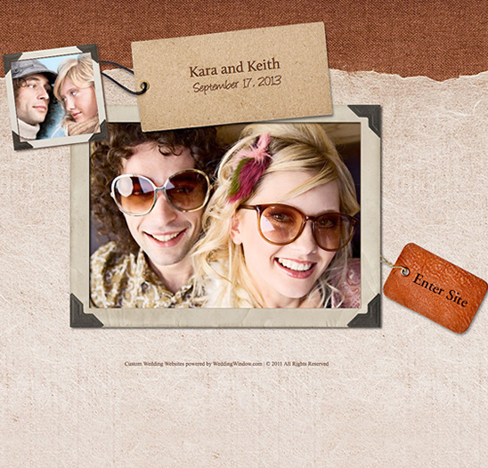 Kara and Keith's wedding website image, with vintage photo and enter site button