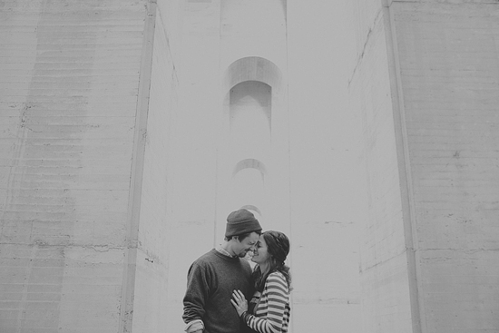 Couple embracing urban setting