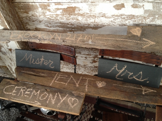 Handmade wedding signs for Mr and Mrs ceremony location