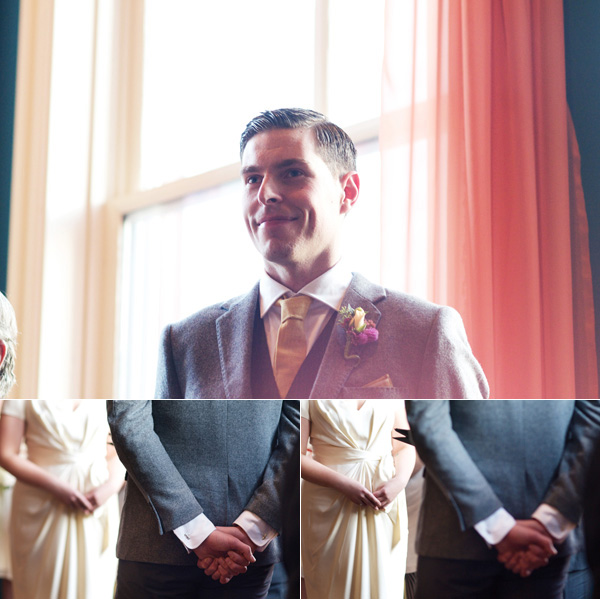 Groom waits during wedding ceremony