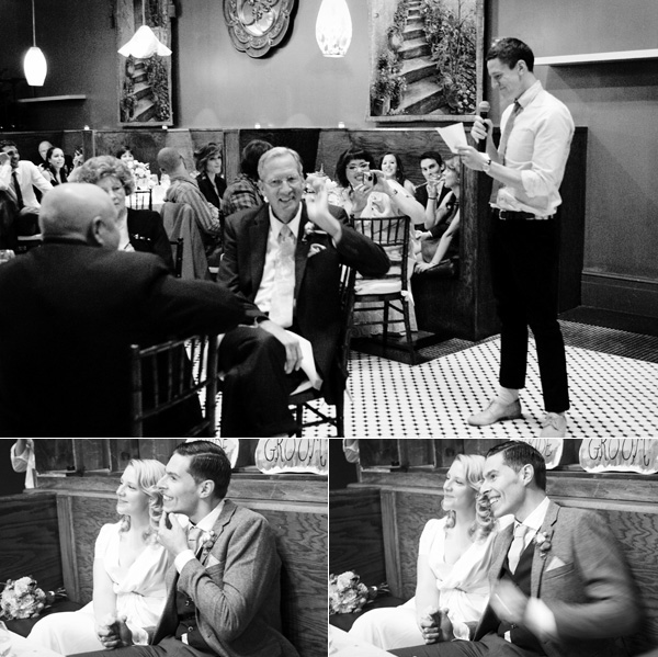 Wedding guests listening to toast