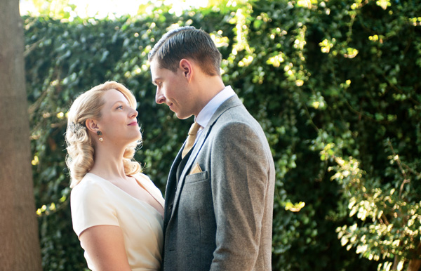 Couple in love outdoors, vintage style