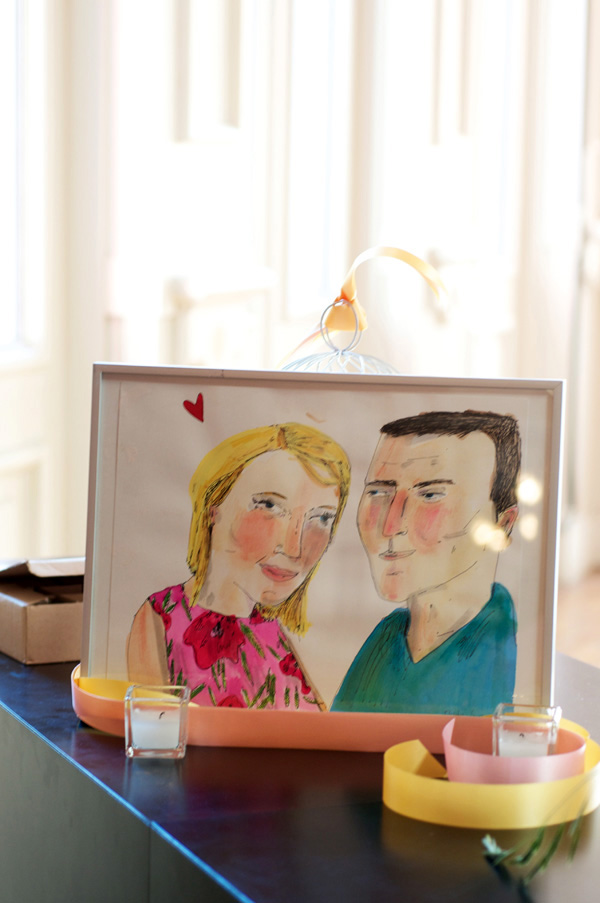 Couple portrait drawing on framed art