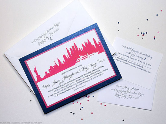 NYC Watercolor Skyline Wedding Invitations