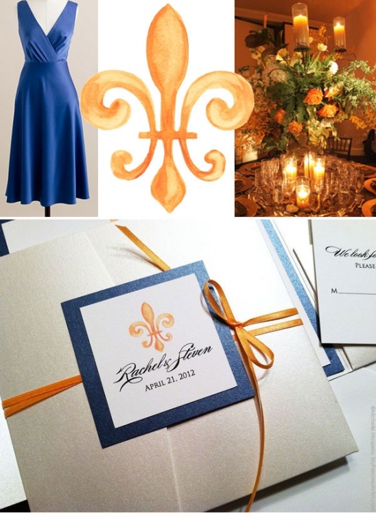 Painted fleur-de-lis custom wedding invitations