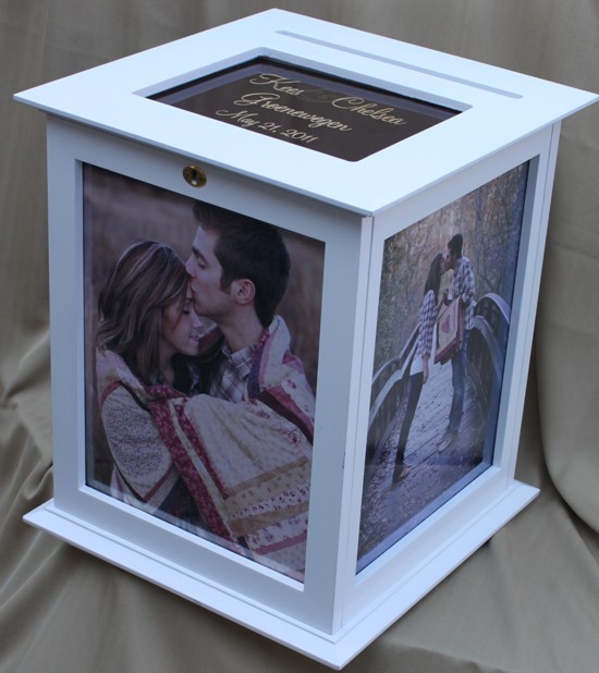Custom wedding card box with loving couple photos